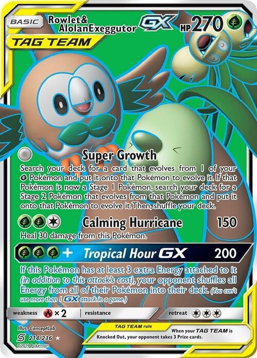 Rowlet & Alolan Exeggutor GX Card Front