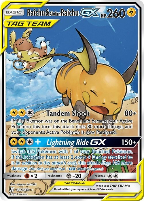 Raichu & Alolan Raichu GX Card Front