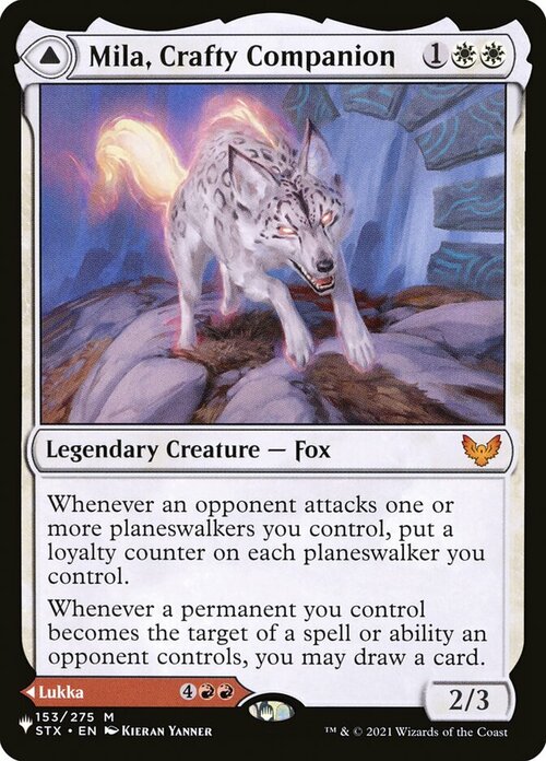 Mila, Crafty Companion // Lukka, Wayward Bonder Card Front