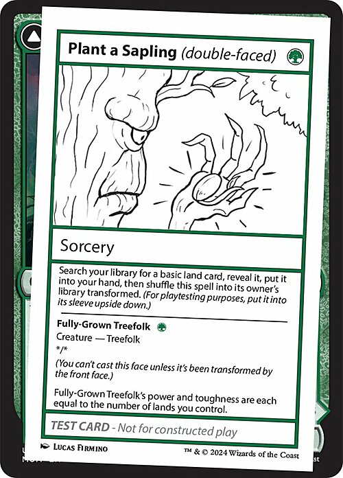 Plant a Sapling // Fully-Grown Treefolk Card Front