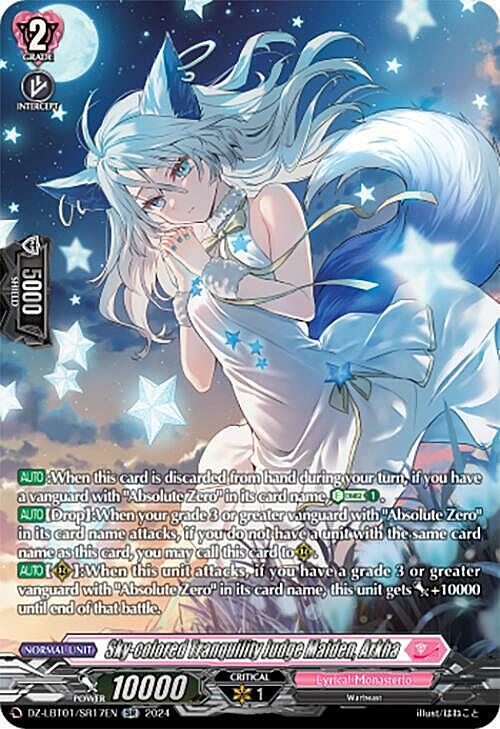 Sky-colored Tranquility Judge Maiden, Arkha Card Front